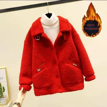 Женская одежда, утепленное пальто из имитационной шерсти ягненка, женские зимние пальто из зернистого кашемира и флиса, повседневная теплая куртка, парка, верхняя одежда