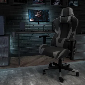 Игровое кресло Flash Furniture X30, гоночное офисное эргономичное компьютерное кресло с откидной спинкой и выдвижной подставкой для ног серого цвета