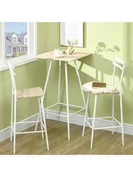 Набор барных столов и стульев, обеденный стол из 3 предметов на 2 персоны со стальной рамой и подставкой для ног для бара и кухни, белый/дуб