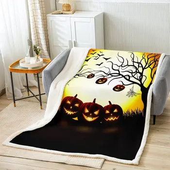 Одеяло с фонариком в виде тыквы ужасов, одеяла на Хэллоуин, готические ветви деревьев, флисовое одеяло для детей, мальчиков и девочек