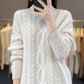 Осенне-зимний женский новый пуловер с высоким вырезом Поло, однотонный свитер, повседневная вязаная мягкая и модная блузка из 100% чистой шерсти