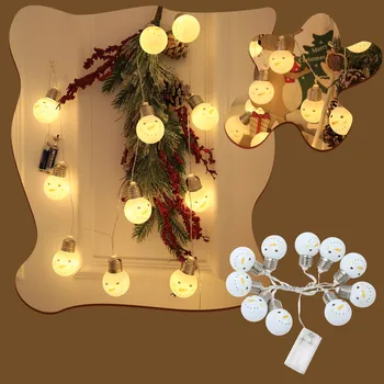 Прозрачные рождественские огни, уличные светодиодные лампы в форме головы Рождественского снеговика с батарейным питанием, Гирлянда с рисунком Рождественской елки, шнур светодиодных фонарей.