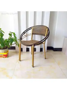 Ротанговый стул для отдыха на балконе, стол и стул для дома, стул со спинкой из ротанга, простой низкий табурет, водонепроницаемый стул для двора