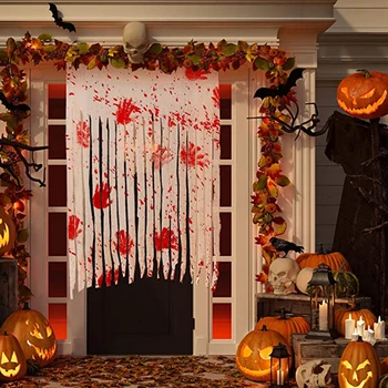 Страшные Красные Кровавые отпечатки рук, Занавески для дверного проема, дома с Привидениями, Кровавая Жуткая ткань для украшения дома на Хэллоуин